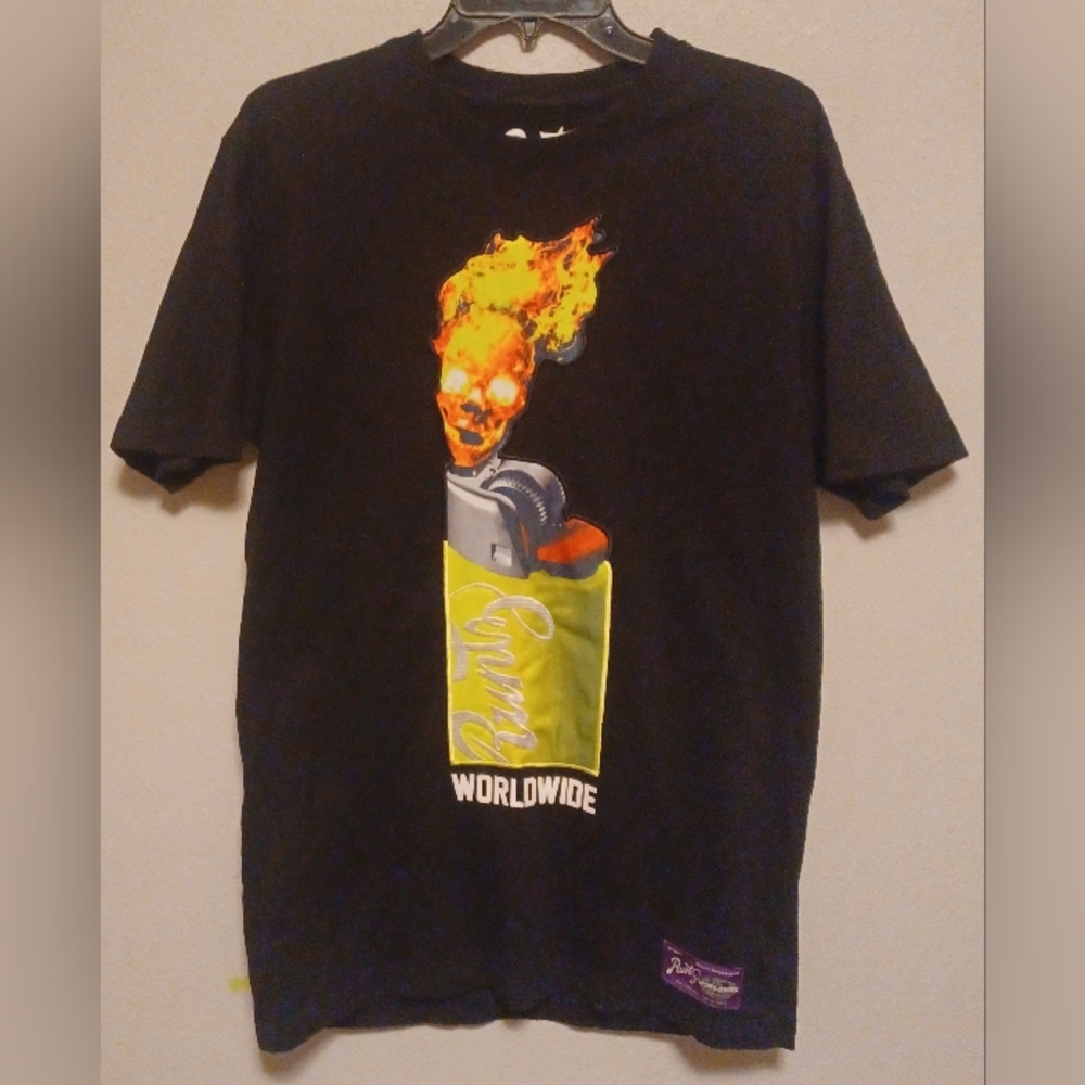 RUNTZ BLACK Short Sleeve Tee Shirt LIGHTER SKULL & FIRE TEE Size Small